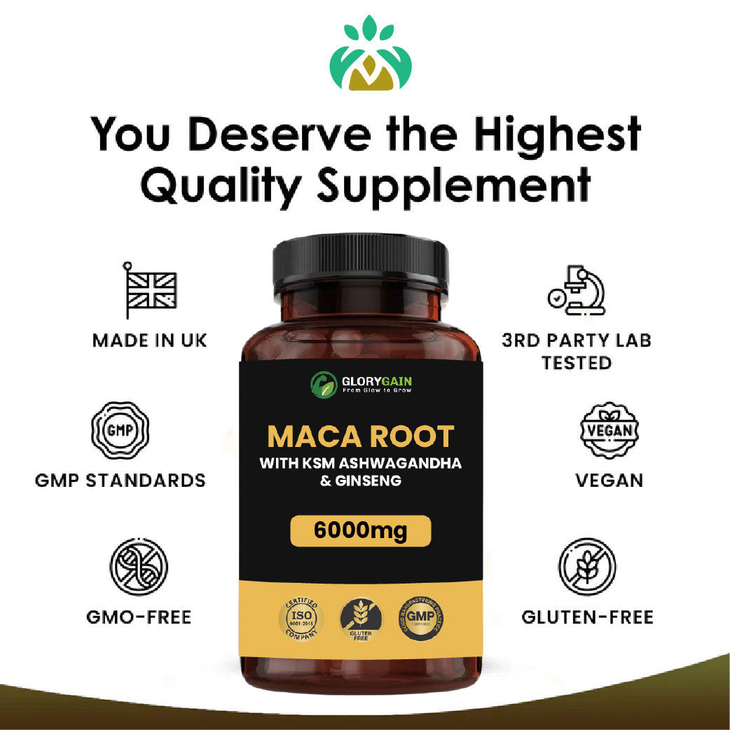 Maca Root + Ashwagandha + Ginseng Capsules – Natural Energy, Mood & Hormonal Balance Support