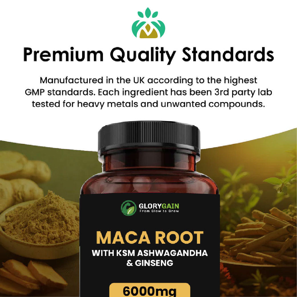 Maca Root + Ashwagandha + Ginseng Capsules – Natural Energy, Mood & Hormonal Balance Support